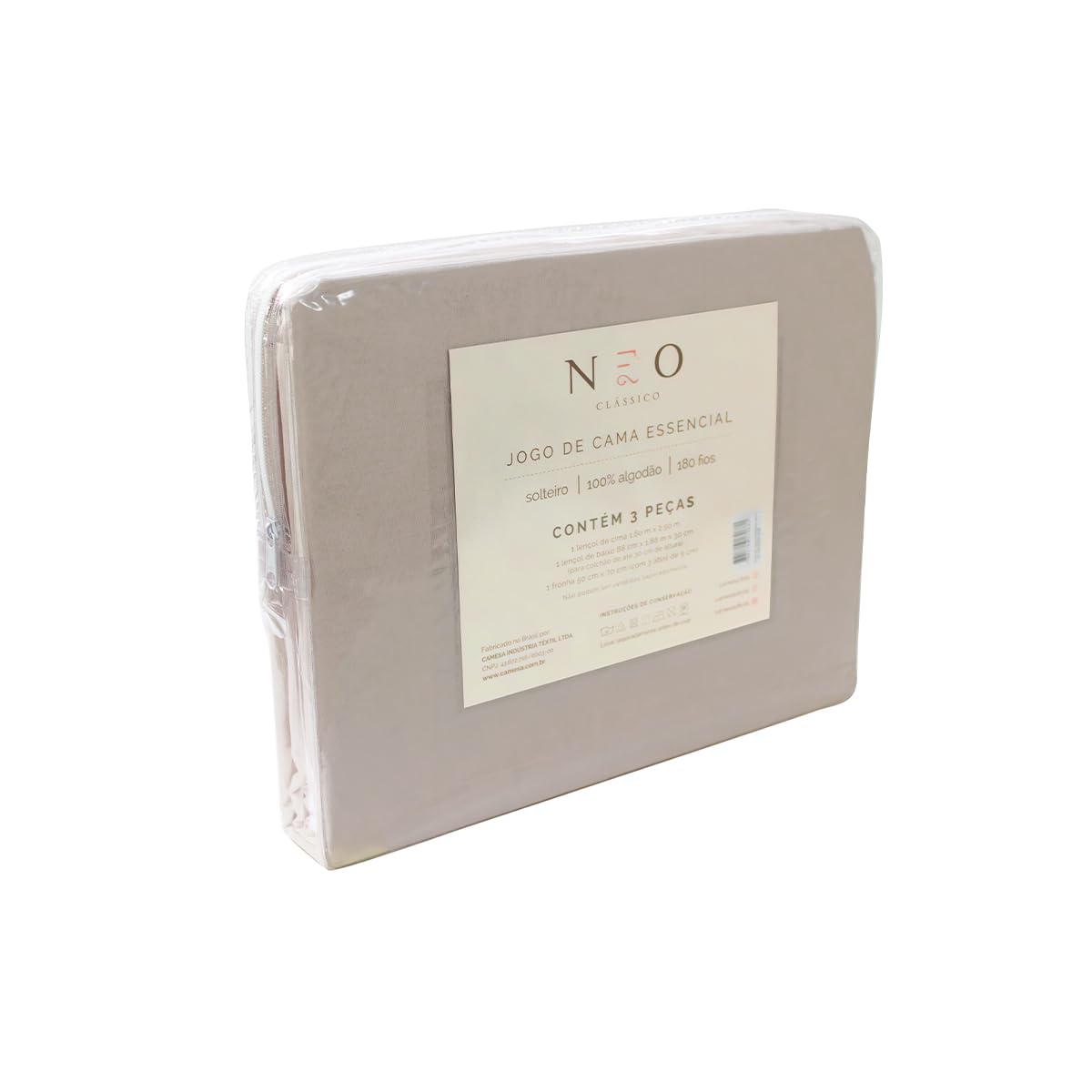Camesa Jogo de Cama Essencial Neo 180 Fios 3 Peças Solteiro - Bege