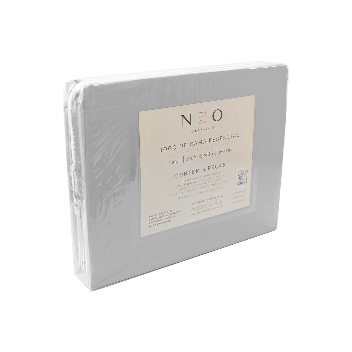 Camesa Jogo de Cama Essencial Neo 180 Fios 4 Peças Casal - Cinza