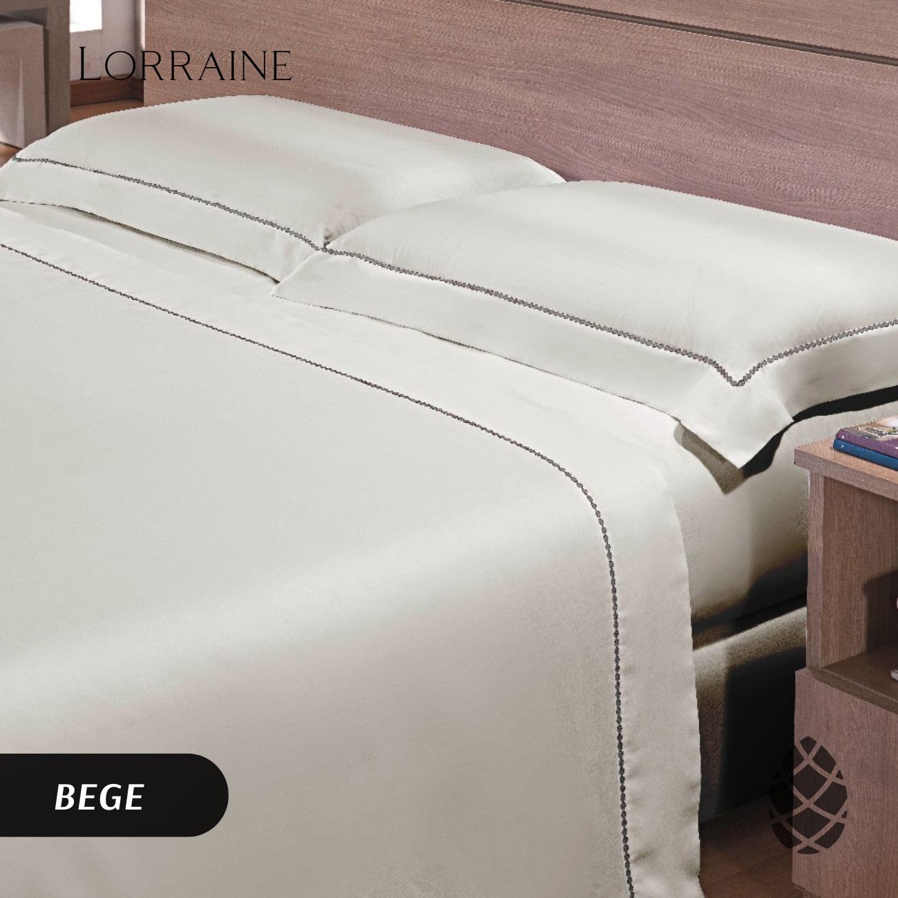 Camesa Jogo de Cama Neo 300 Fios Bordado Elements King 4 Peças - Bege