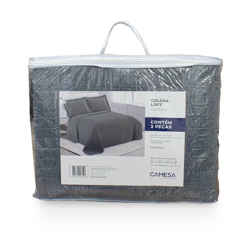 Camesa Colcha Loft Solteiro 160x230cm 100% Poliéster - Cinza