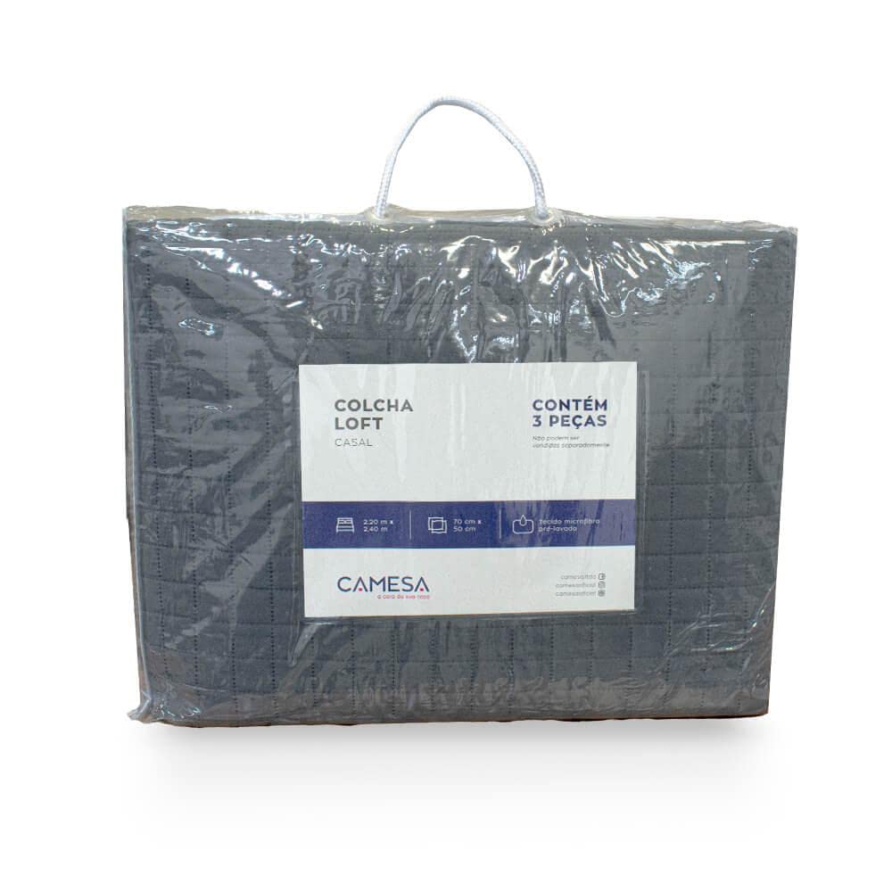 Camesa Colcha Loft Casal 100% Poliéster 220x240cm - Cinza