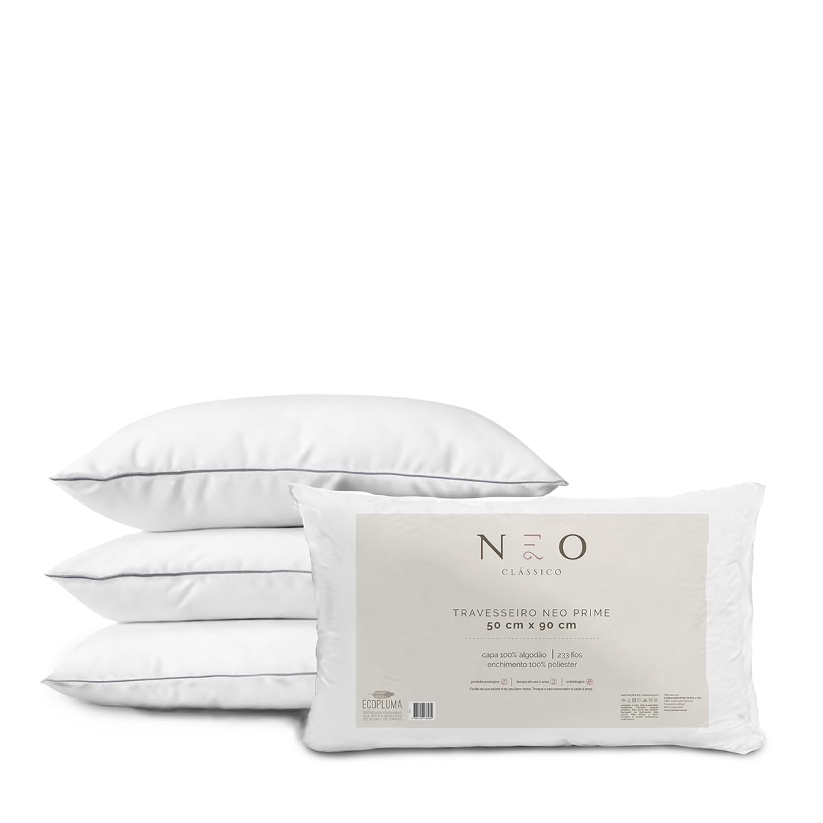Camesa Travesseiro Toque de Pluma Neo Prime Ecopluma 50x90cm Percal 233 Fios Hotel Antialérgico