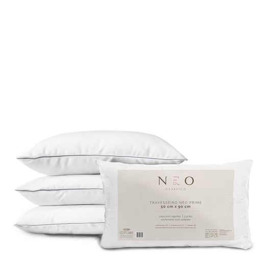 Camesa Travesseiro Toque de Pluma Neo Prime Ecopluma 50x90cm Percal 233 Fios Hotel Antialérgico