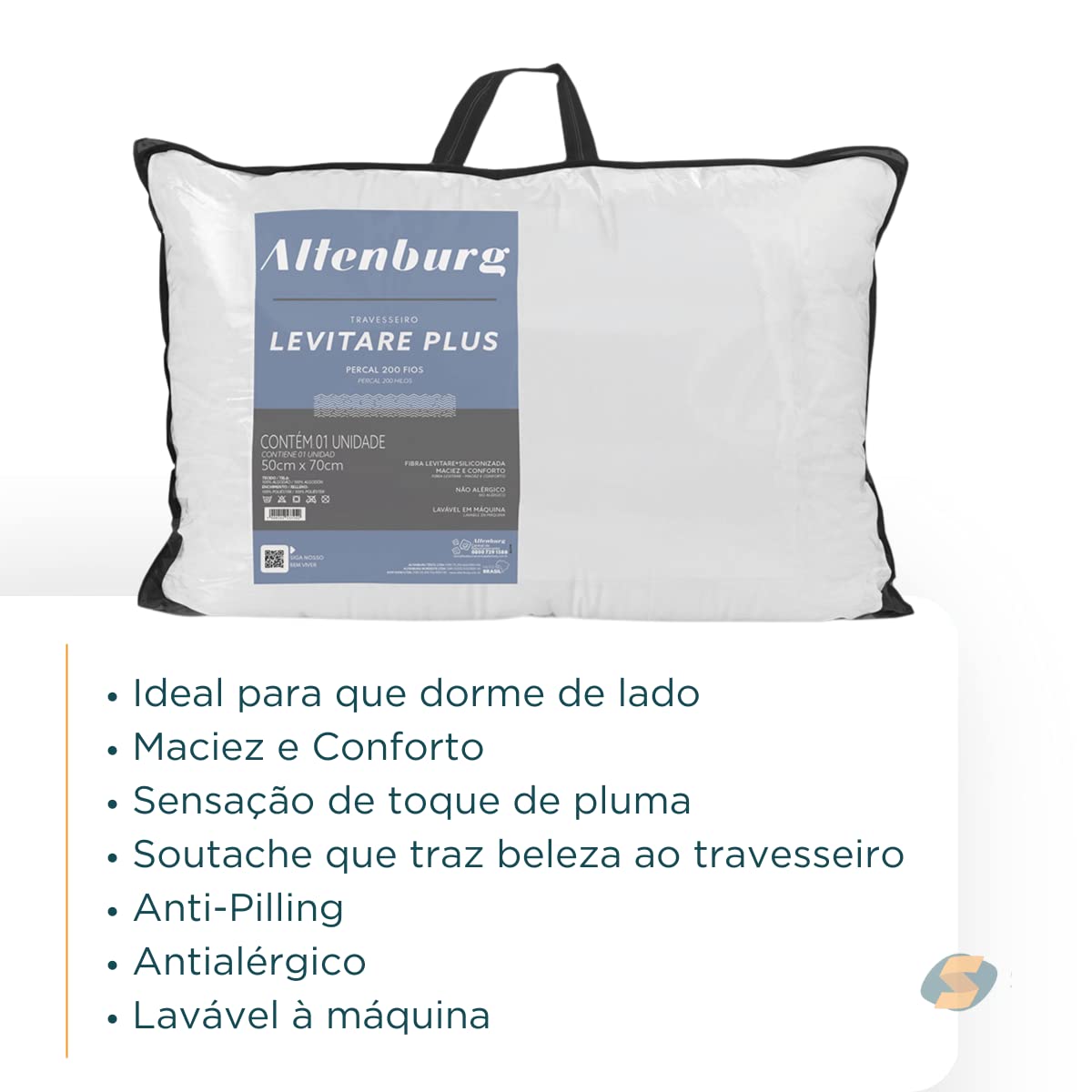 Travesseiro Altenburg Levitare Plus Percal 200 Fios Conforto Premium 50x70cm