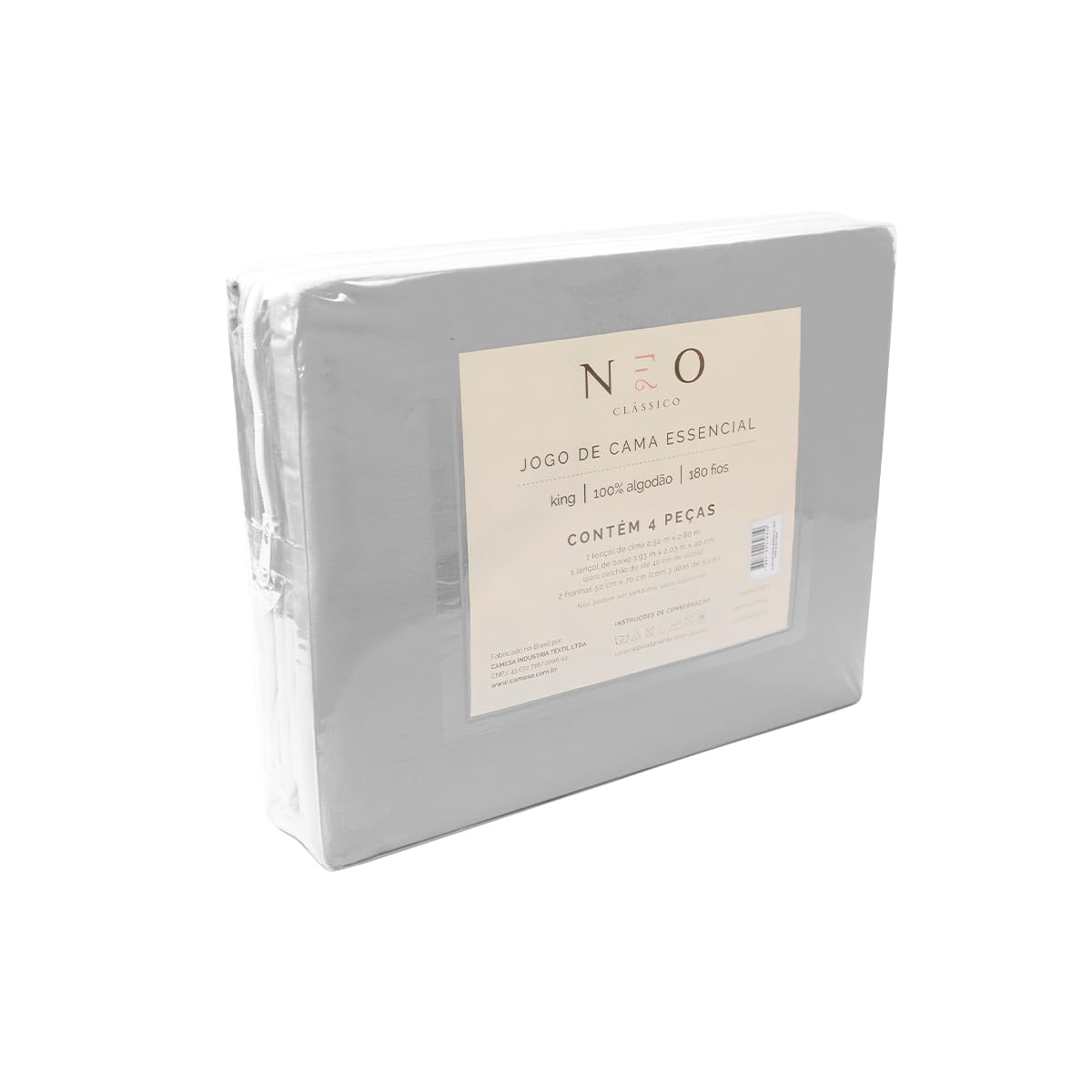 Camesa Jogo de Cama Essencial Neo 180 Fios 4 Peças King-Size - Cinza