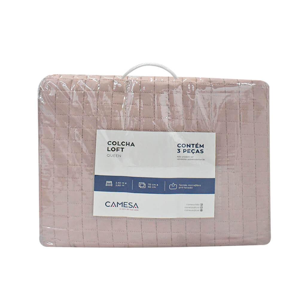 Camesa Colcha Queen Loft Microfibra 3 Peças - Rosé