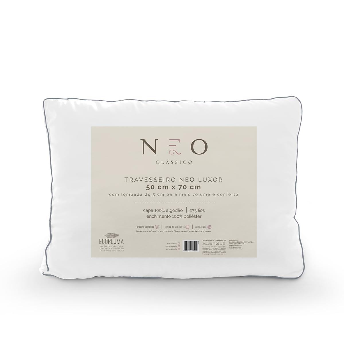 Camesa Travesseiro Toque de Pluma Neo Prime Luxor 50x70cm Percal 233 Fios Hotelaria Anti Calor