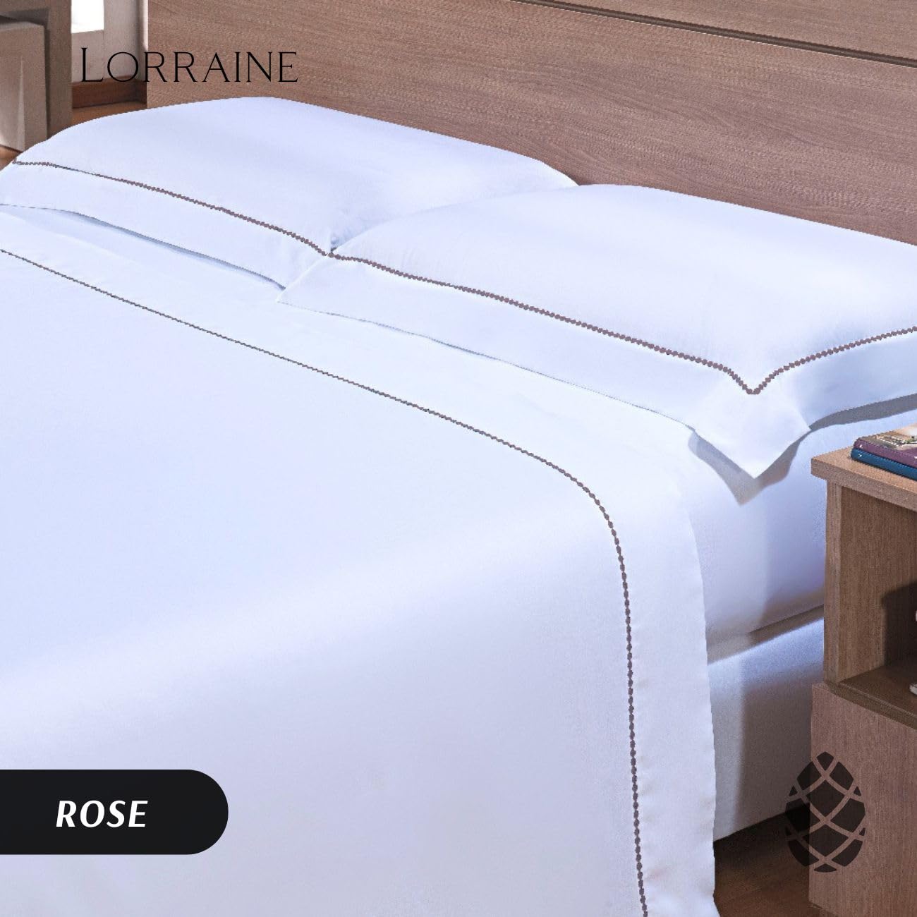 Camesa Jogo de Cama Casal Bordado 300 Fios Neo Elements 4 Peças 100% Algodão - Rose