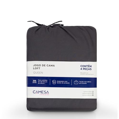 Camesa Jogo de Cama Loft Casal 4 Peças Microfibra - Chumbo