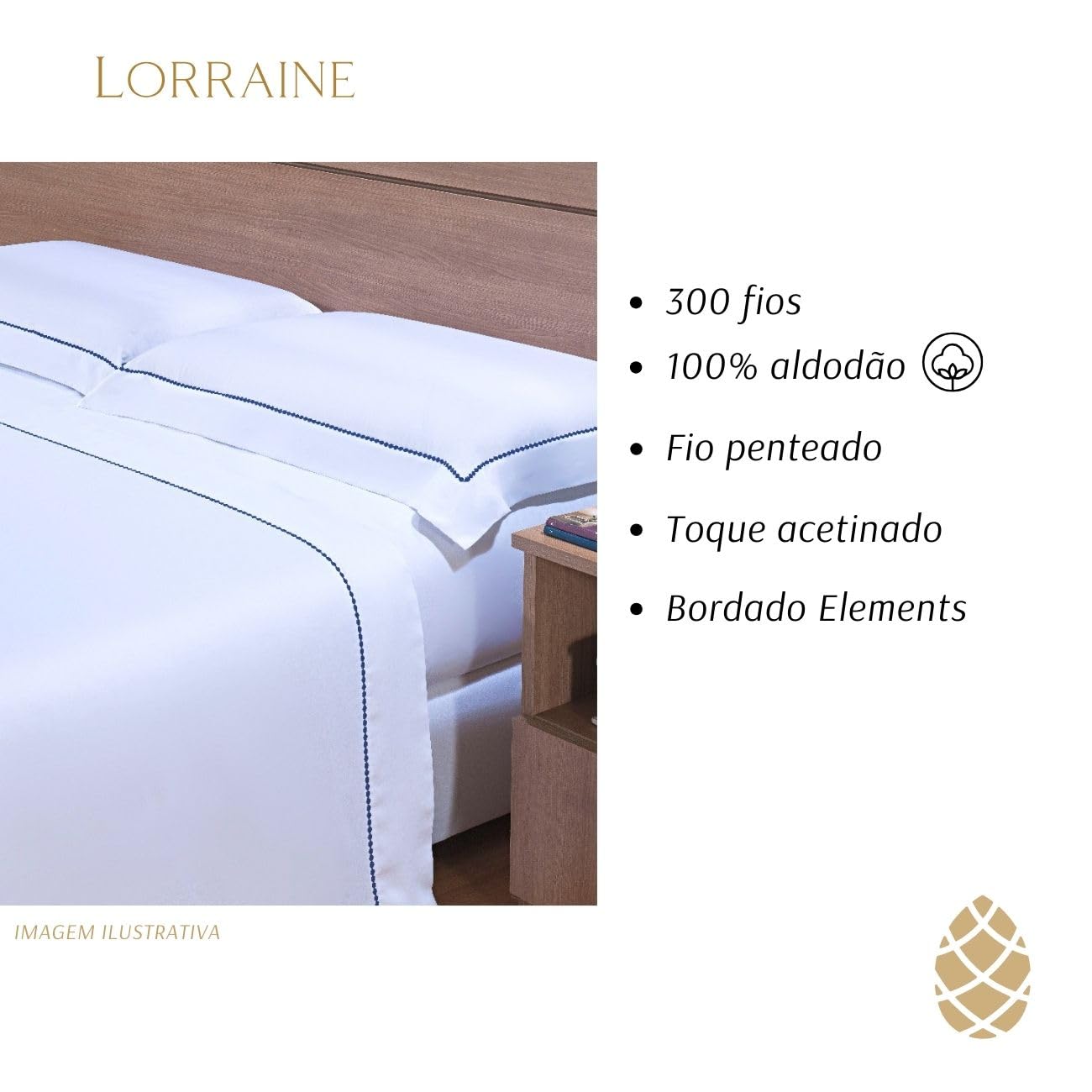 Camesa Jogo de Cama Casal Bordado 300 Fios Neo Elements 4 Peças 100% Algodão - Rose