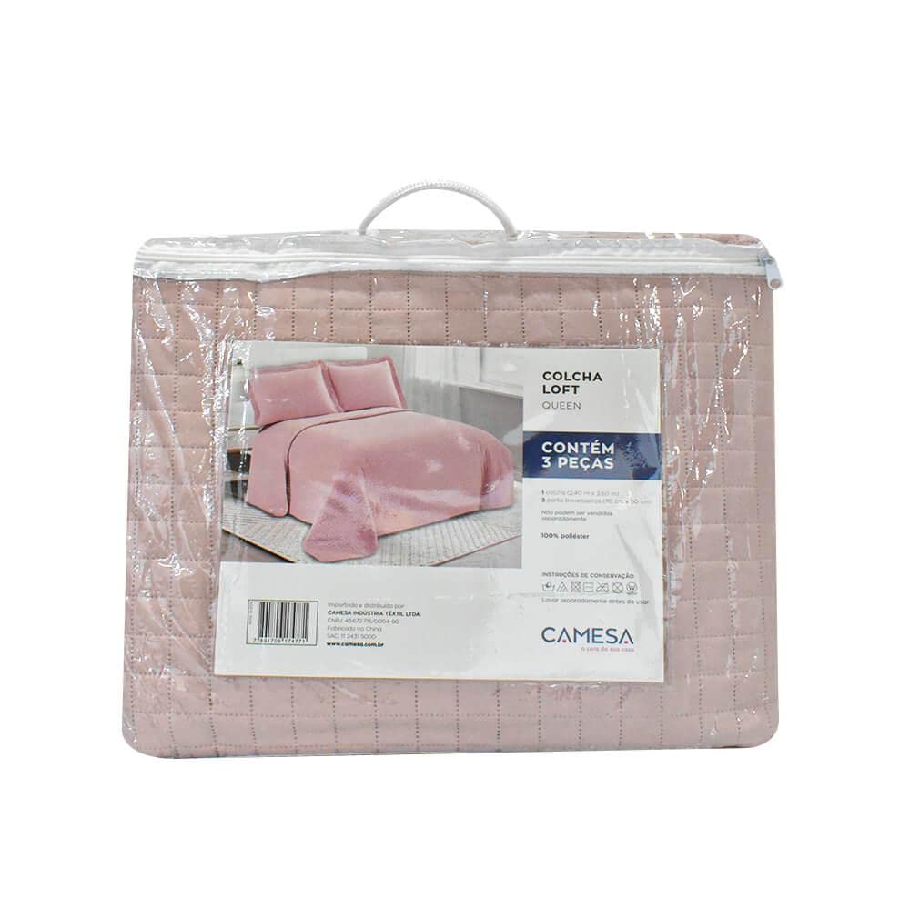 Camesa Colcha Queen Loft Microfibra 3 Peças - Rosé
