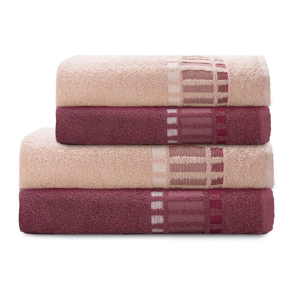 Camesa Jogo de Toalha de Banho Bossa Select 4 Peças 100% Algodão - Vinho/Rose Claro