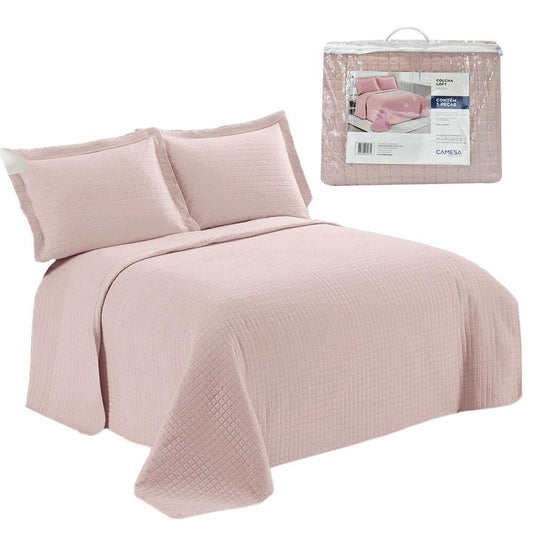Camesa Colcha Queen Loft Microfibra 3 Peças - Rosé