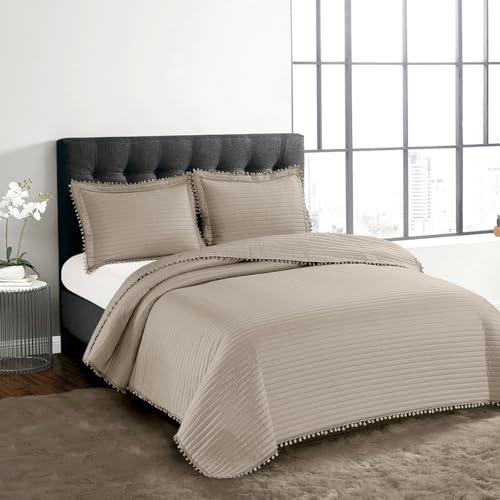 Colcha King Camesa Pompom Visual Sofisticado e Toque Macio 280x260cm - Bege