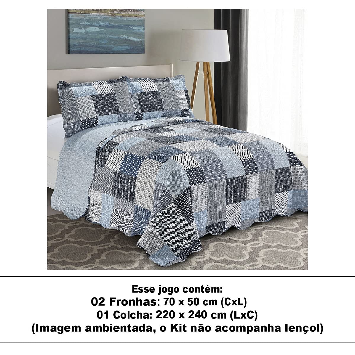 Camesa Kit Colcha Dupla Face Patchwork Casal - Falim