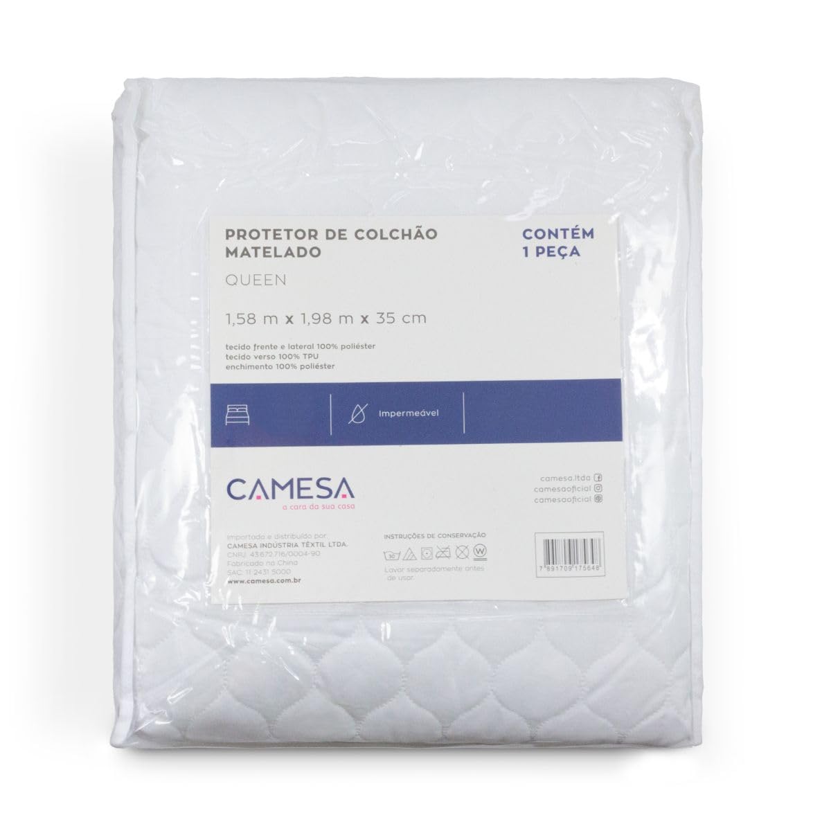 Camesa Protetor de Colchão Matelado Impermeável Queen 158x198x35cm - Branco