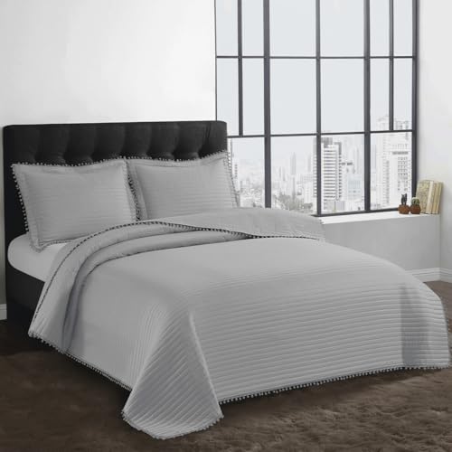 Camesa Colcha Pompom 280x260cm King - Cinza