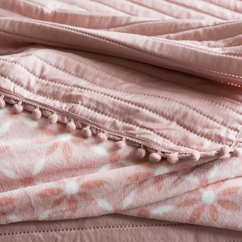 Colcha Casal Camesa Pompom Toque Delicado com Detalhes Decorativos 220x240cm - Rosé