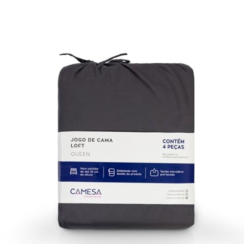 Camesa Jogo de Cama Loft Queen 4 Peças Microfibra - Chumbo